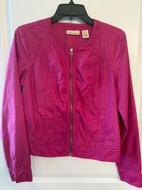 DKNY Fuchsia Zip-Front Bomber style zip front jacket. Polyester. size SMALL